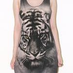 Bengal Tiger Face Animal Shirt Charcoal Black Tank..