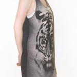 Bengal Tiger Face Animal Shirt Charcoal Black Tank..