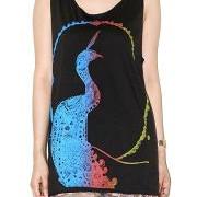Peacock Graphic Colorful Charcoal Black Art Singlet Tank Top Sleeveless Shirt Women Indie Punk Rock T-Shirt Size M