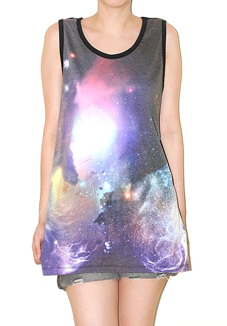 Nebula Star Cluster Universe Galaxy Space Black Tank Top Singlet Sleeveless Photo Transfer Punk Rock T-shirt Size L