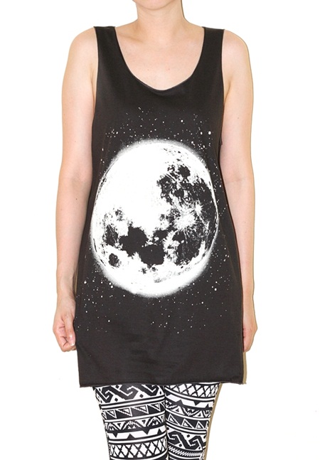 The Moon Full Moon Lunar Charcoal Black Tank Top Singlet Sleeveless Women Universe Art Punk Rock T-shirt Size M