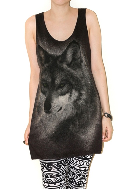 Wolf Face Wild Animal Charcoal Black Tank Top Singlet Vest Tunic Sleeveless Women Shirt Top Tee Indie Art Photo Rock T-shirt Size M