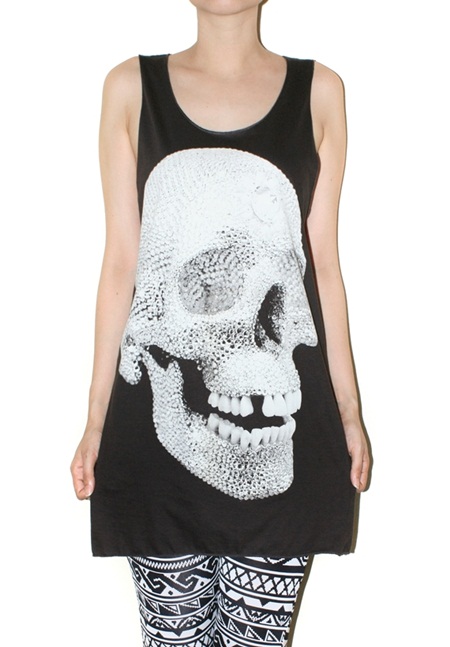 Crystal Diamond Skull Lost Tooth Charcoal Black Indie Tank Top Punk Vest Tunic Singlet Sleeveless Women Shirt Horror Rock T-shirt Size M